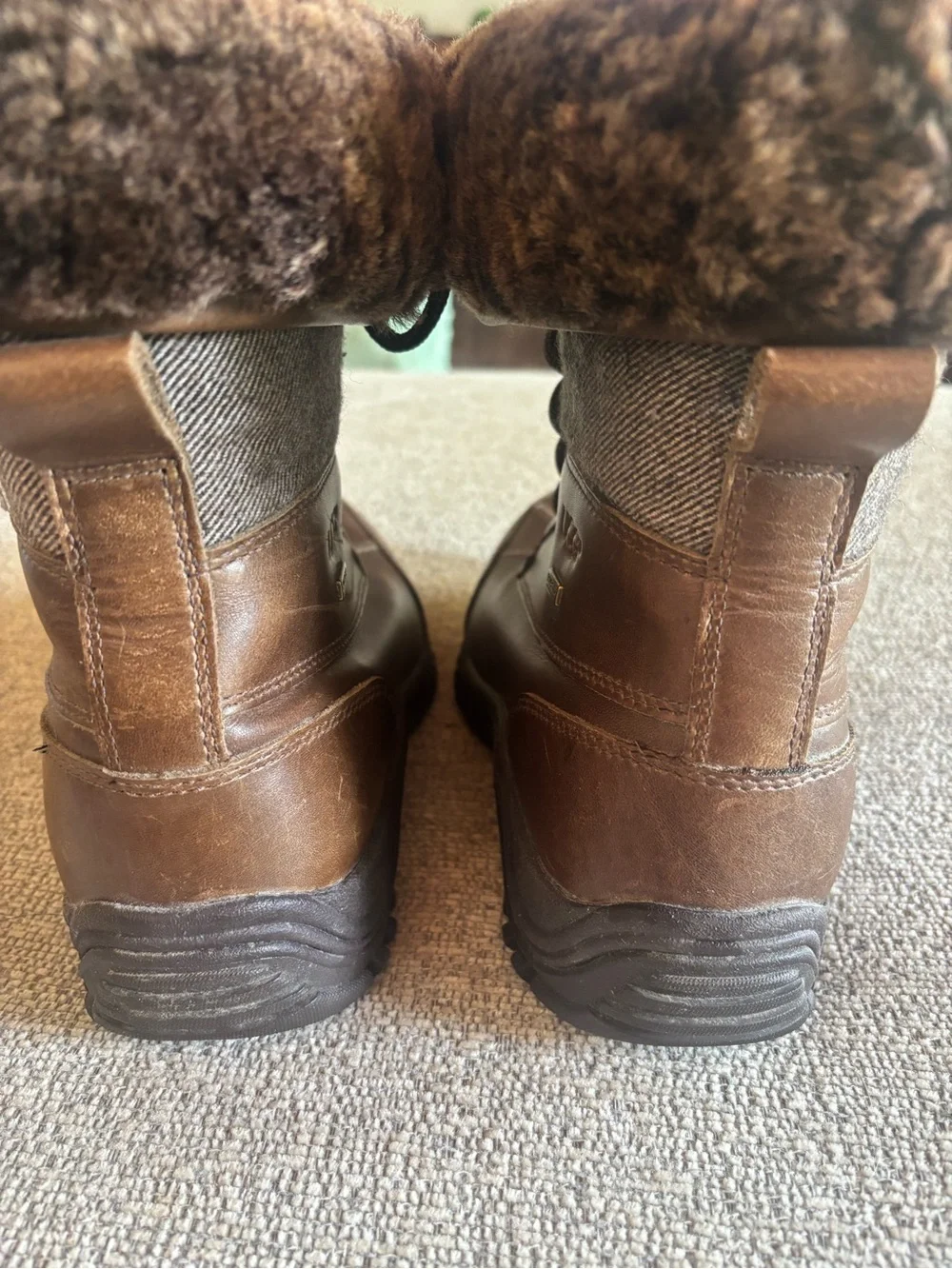 UGG Brown Leather Lace-Up Shearling-Trim Boots